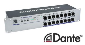 Picture of Active AudioPressBox and drive unit in rack, Dante